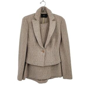 Kulson Wool Angora Tweed Skirt Suit‎ Set Blazer Sz S Pastel Pink Italy Designer